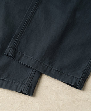 leg opening detail of Vintage Washed Tapered 5-Pocket Pants in Navy