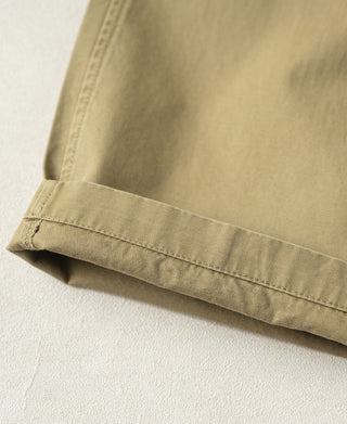 leg opening seam detail of Vintage Washed Tapered 5-Pocket Pants in Khaki