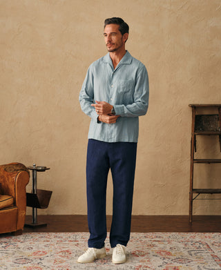 lifestyle shot of 1950s Italian Collar Linen Shirt
