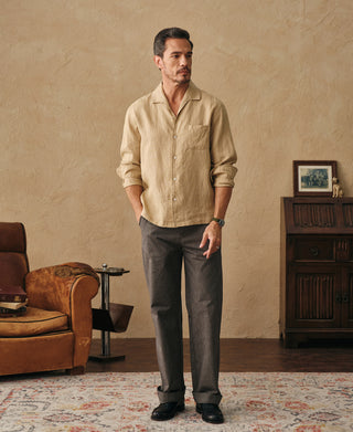 lifestyle shot of 1950s Italian Collar Linen Shirt