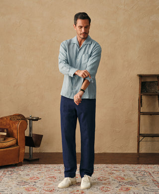 lifestyle shot of 1950s Italian Collar Linen Shirt