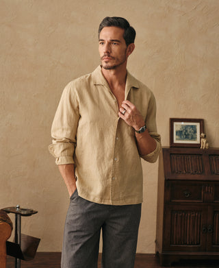 lifestyle shot of 1950s Italian Collar Linen Shirt
