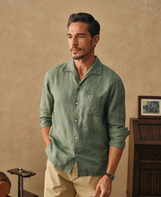 lifestyle shot of 1950s Italian Collar Linen Shirt
