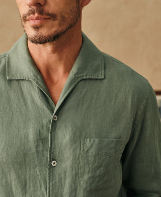 lifestyle shot of 1950s Italian Collar Linen Shirt