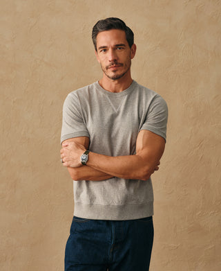 lifestyle shot of 1950s V-Gusset Cotton T-Shirt - Heather Gray