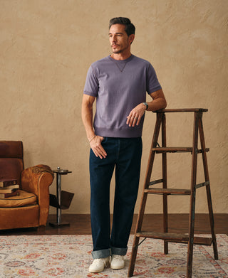 lifestyle shot of Purple 1950s V-Gusset Cotton T-Shirt