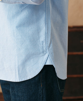 lifestyle shot of 1960s Classic Button Down Oxford Shirt in Blue