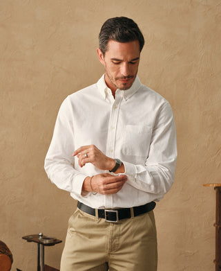 lifestyle shot of 1960s Classic Button Down Oxford Shirt - White