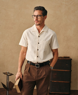 lifestyle shot of Ivory Italian Collar Salt-Shrunk Shirt
