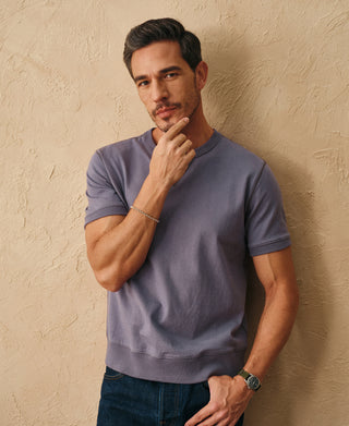 lifestyle shot of Purple 1950s V-Gusset Cotton T-Shirt