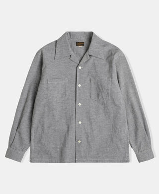 Lot 220A Cotton-Linen Blend Houndstooth Long Sleeve Shirt in Black