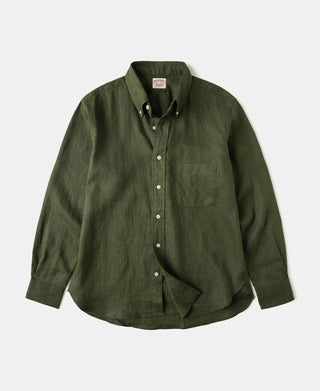 Lot 225 Long Sleeve Linen Button-Down Shirt in Dark Olive