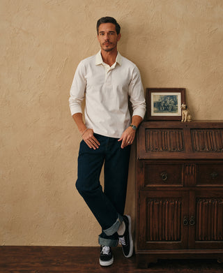 Classic Fit Jersey Tubular Rugby Shirt - Gray White