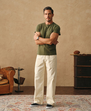 lifestyle shot of Vintage Slub Cotton Cap Sleeve T-Shirt - Olive