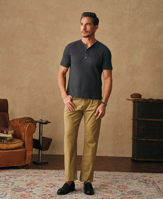 Honeycomb Waffle Knit Henley T-Shirt - Vintage Black