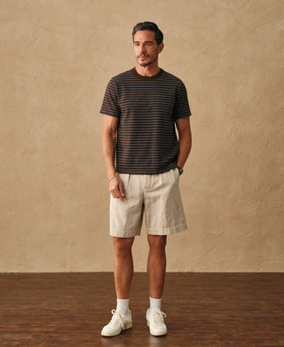 lifestyle shot of Heavyweight Cotton Striped Pocket T-Shirt - Coffee