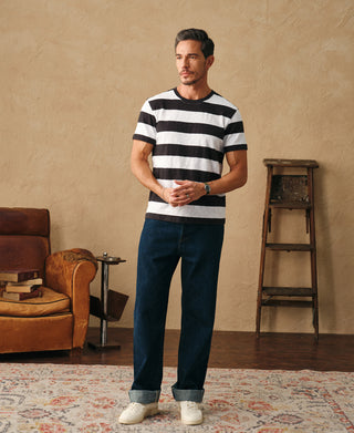 Slub Cotton Wide Striped T-Shirt - Black/White