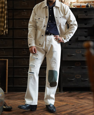 15.5 oz Ecru Selvedge Denim Repair Trucker Jacket