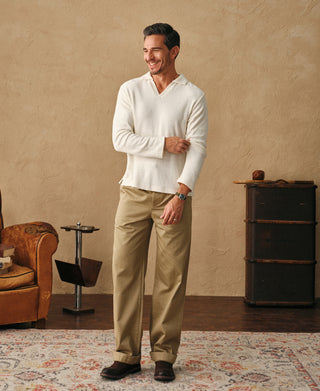 Terry Cloth Long Sleeve Johnny Collar T-Shirt