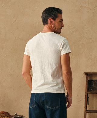 lifestyle shot of Vintage Slub Cotton Cap Sleeve T-Shirt - Apricot