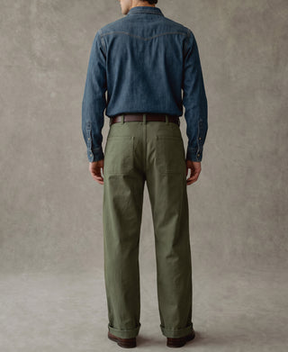 1940s USN-Inspired Herringbone Deck Trousers - Olive