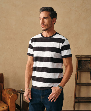 Slub Cotton Wide Striped T-Shirt - Black/White