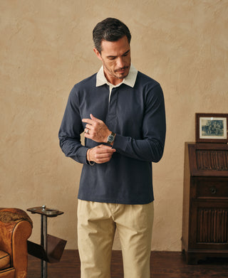 Classic Fit Jersey Tubular Rugby Shirt - Blue Gray