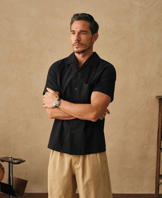 lifestyle shot of Italian Collar Salt-Shrunk Shirt - Black
