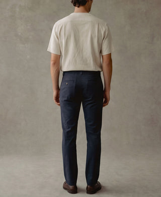 Cotton-Blend Slim Tapered Trousers - Navy