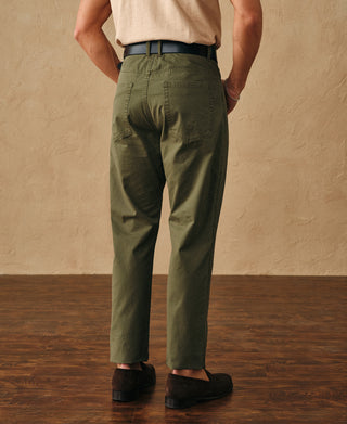 Vintage Washed Tapered 5-Pocket Pants - Olive