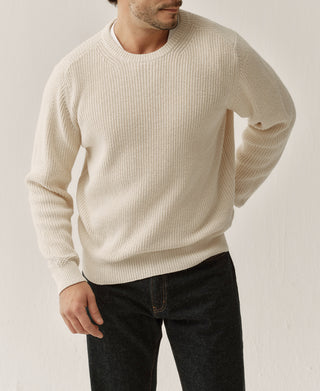 Rib & Seed-Stitch US Cotton Knit Sweater