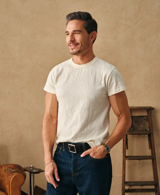 lifestyle shot of Vintage Slub Cotton Cap Sleeve T-Shirt - Apricot