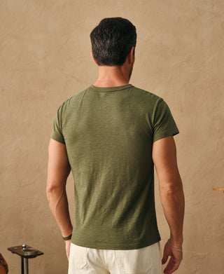 back view of Vintage Slub Cotton Cap Sleeve T-Shirt - Olive
