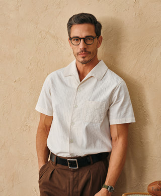 lifestyle shot of Italian Collar Salt-Shrunk Shirt - White
