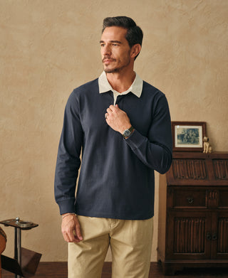 Classic Fit Jersey Tubular Rugby Shirt - Blue Gray