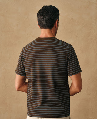 lifestyle shot of Heavyweight Cotton Striped Pocket T-Shirt - Coffee