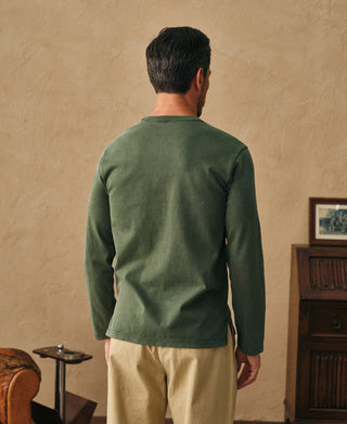 lifestyle shot of Green Sun-Washed Cotton Long Sleeve T-Shirt 