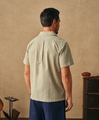 lifestyle shot of Italian Collar Salt-Shrunk Shirt - Khaki Green