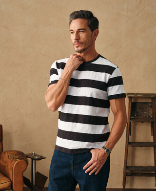 Slub Cotton Wide Striped T-Shirt - Black/White