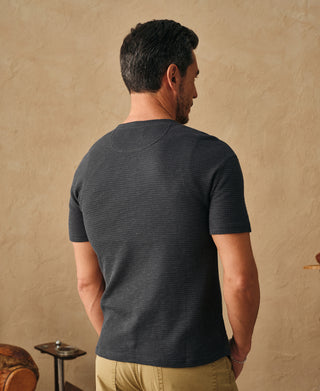 Honeycomb Waffle Knit Henley T-Shirt - Vintage Black