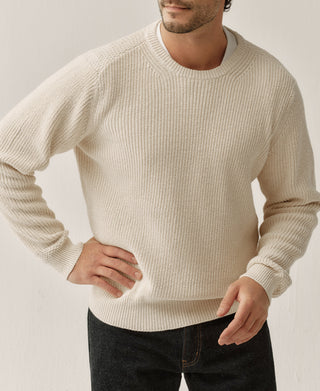 Rib & Seed-Stitch US Cotton Knit Sweater