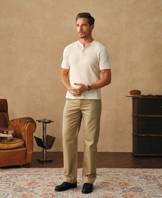 허니콤 와플 니트 헨리 티셔츠 - 오트밀 