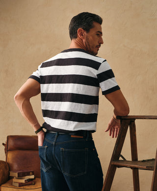 Slub Cotton Wide Striped T-Shirt - Black/White