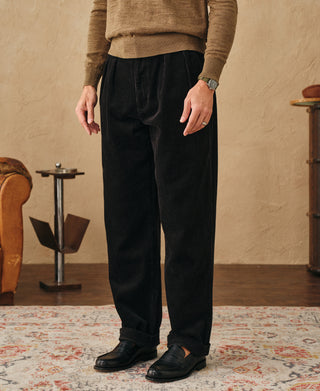 1960s Double Pleated Corduroy Trousers - Black