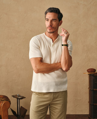 허니콤 와플 니트 헨리 티셔츠 - 오트밀 