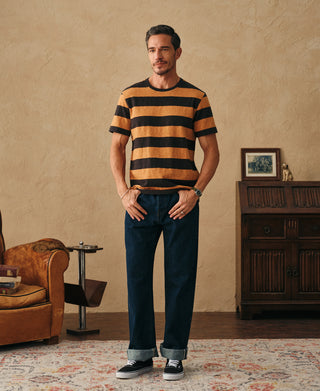 Slub Cotton Wide Striped T-Shirt - Black/Orange