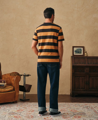 Slub Cotton Wide Striped T-Shirt - Black/Orange