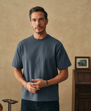 1900s Heavyweight Cotton Jersey Boxy T-Shirt - Gray Blue