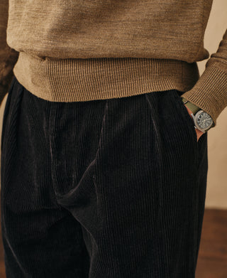 1960s Double Pleated Corduroy Trousers - Black