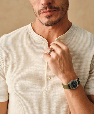 허니콤 와플 니트 헨리 티셔츠 - 오트밀 